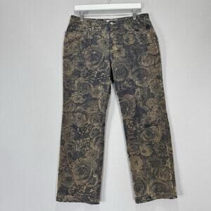 Vintage Nine West Jeans Womens 12 Blue Floral Corduroy Y2K Streetwear Grunge 90s